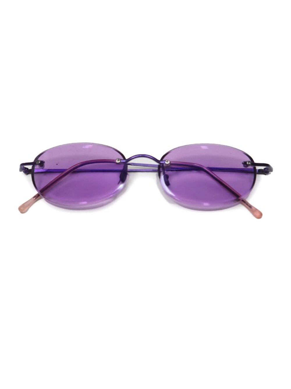 Vintage Y2K Purple Tinted Rimless Oval Sunglasses Retro Cyber Glasses